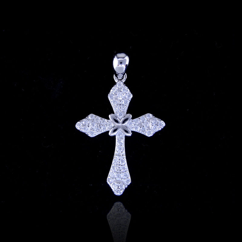 Luxury 925 Sterling Silver Cross Pendant Zircon Stone Italy Style For Christians