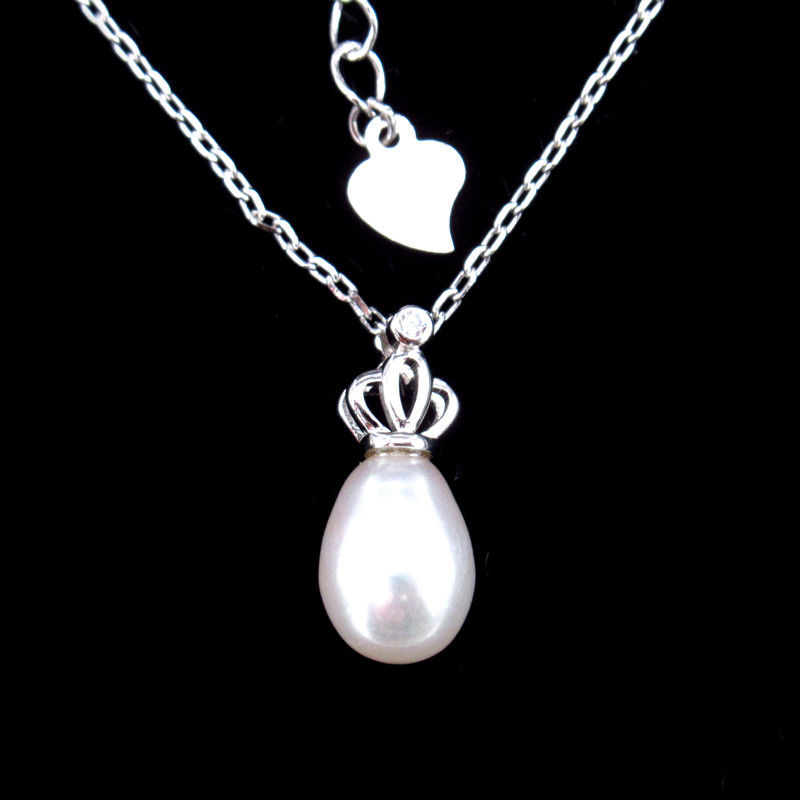 Sterling 925 Silver Pearl Necklace Chain With Imperial Crown Shape