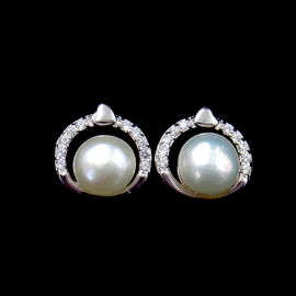 Fashion Pearl And Cubic Zirconia Earrings / 925 Sterling Silver Jewelry